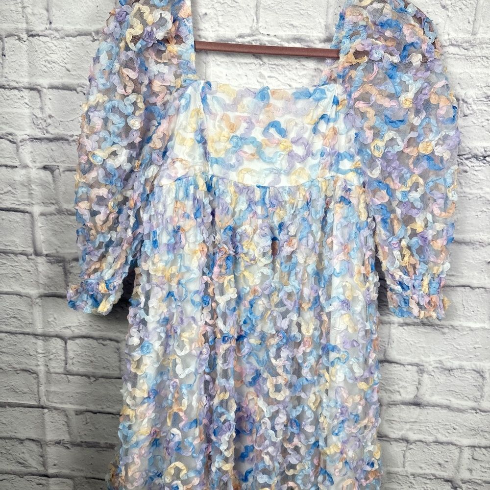 Storia Floral Pastel Flower Ombré Party Babydoll Square Neckline Dress - Picture 3 of 12